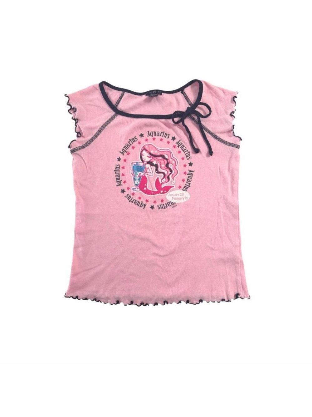 Y2K Fang Zodiac Aquarius Mermaid Baby Tee Pink Ruffle Fairy Grunge Graphic Top